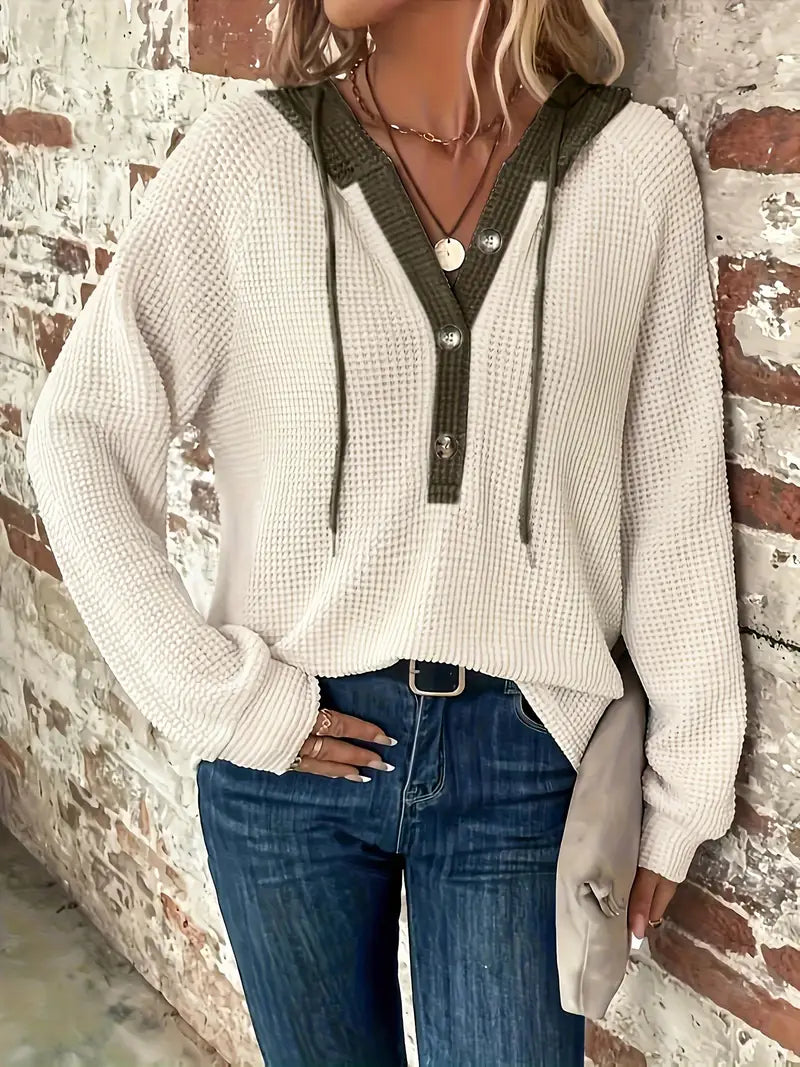 SNEZHANA - Langarm-Button-Front-Zugband-Hoodie