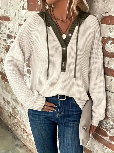 SNEZHANA - Langarm-Button-Front-Zugband-Hoodie