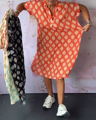 EBBA - Lockere Frühlingskleid mit Reverskragen und kurzen Ärmeln