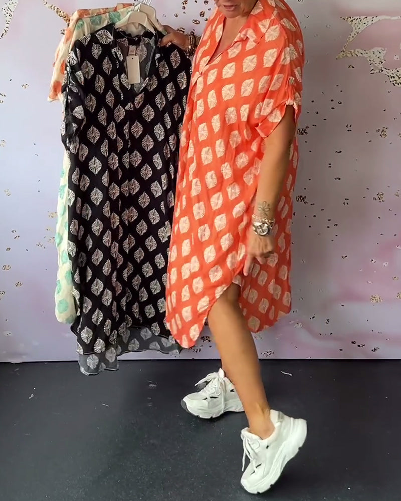 EBBA - Lockere Frühlingskleid mit Reverskragen und kurzen Ärmeln