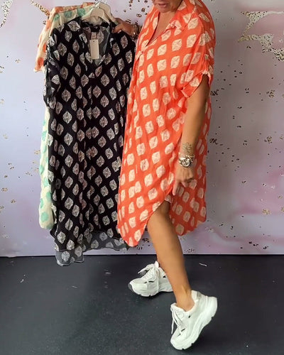 EBBA - Lockere Frühlingskleid mit Reverskragen und kurzen Ärmeln