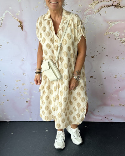 EBBA - Lockere Frühlingskleid mit Reverskragen und kurzen Ärmeln