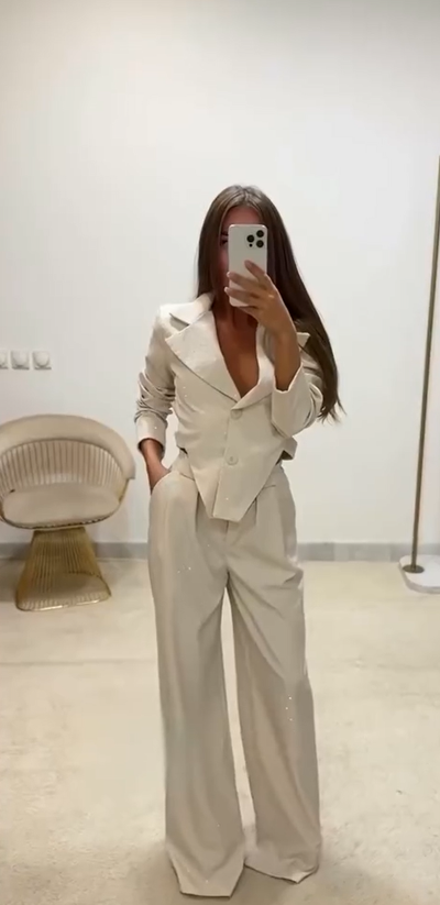 LISE - Strass Unregelmäßiger Blazer Weitbeinige Hose Set