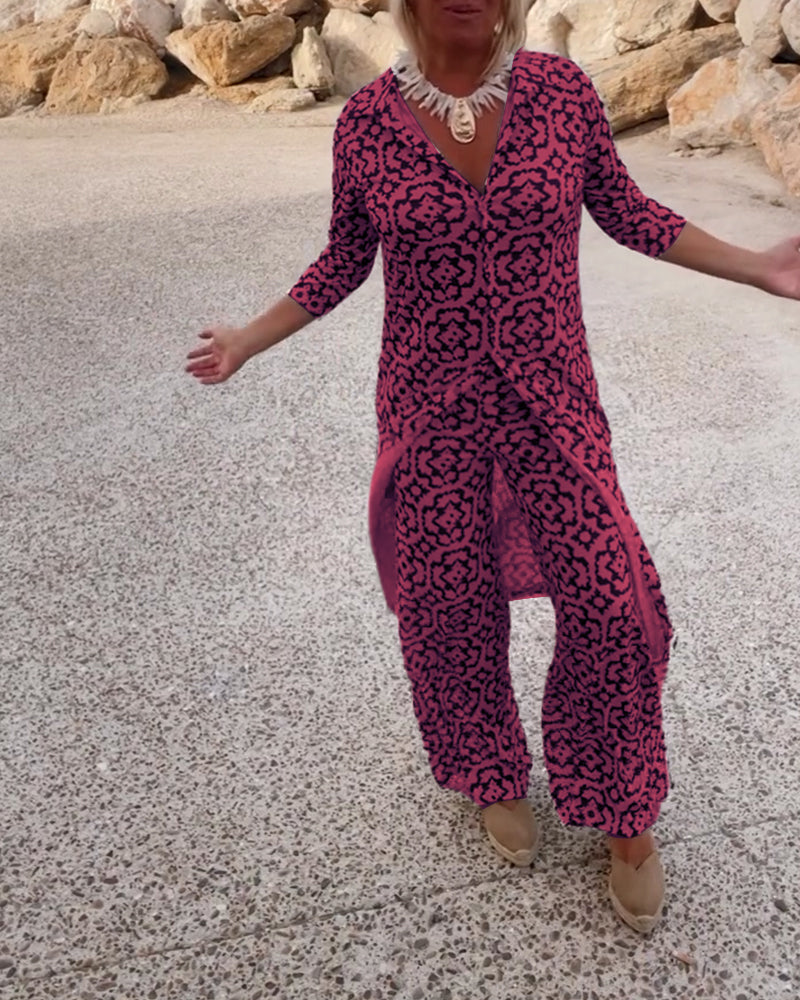 THERESE - Vintage gedrucktes zweiteiliges Set mit Revers und Knöpfen