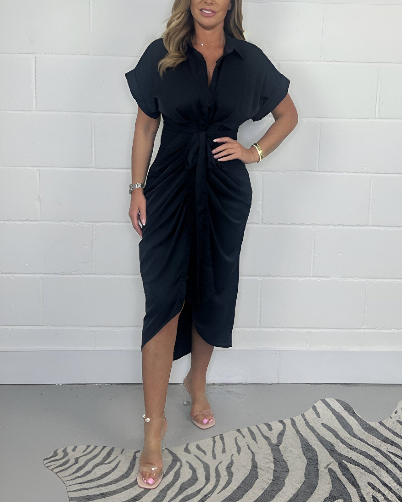 DANIELA - Plissierte Kleid mit Revers