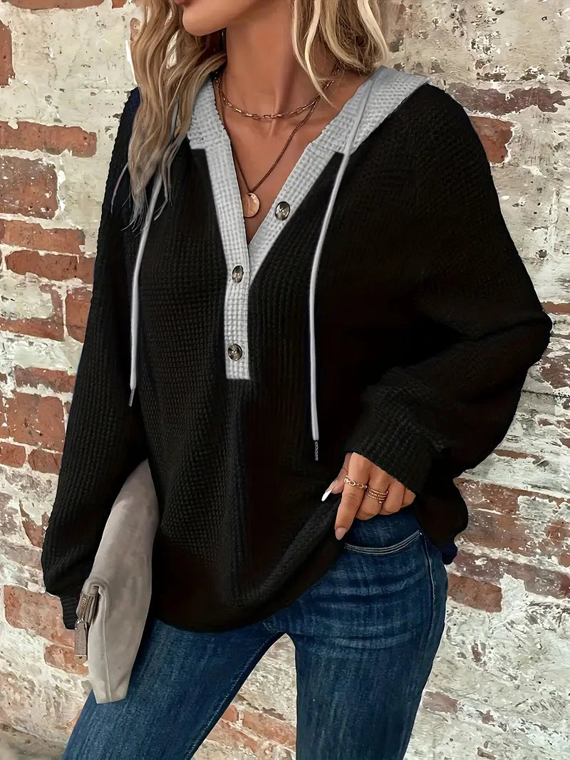 SNEZHANA - Langarm-Button-Front-Zugband-Hoodie