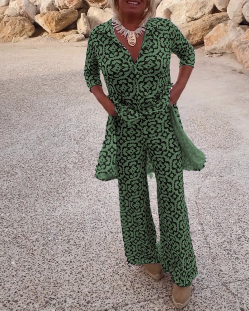 THERESE - Vintage gedrucktes zweiteiliges Set mit Revers und Knöpfen