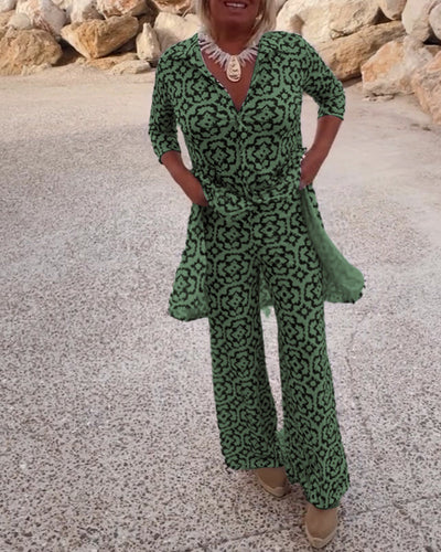 THERESE - Vintage gedrucktes zweiteiliges Set mit Revers und Knöpfen