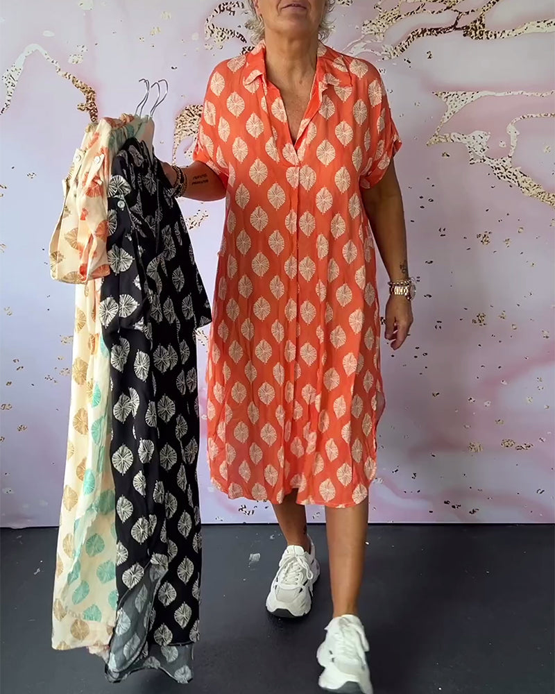 EBBA - Lockere Frühlingskleid mit Reverskragen und kurzen Ärmeln