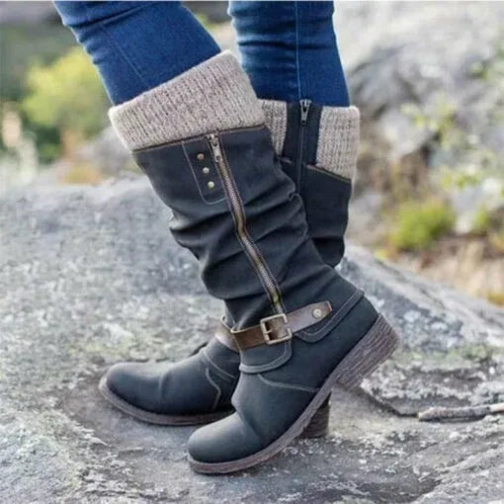 AMY - Warm gefütterte Stiefel mit gestricktem Rand