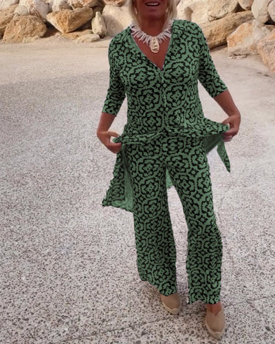 THERESE - Vintage gedrucktes zweiteiliges Set mit Revers und Knöpfen