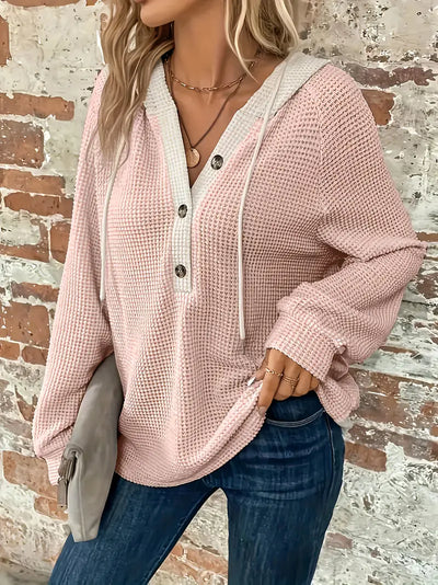 SNEZHANA - Langarm-Button-Front-Zugband-Hoodie