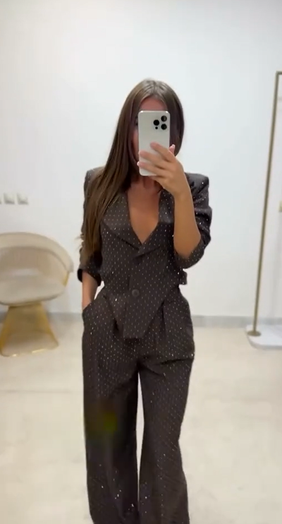 LISE - Strass Unregelmäßiger Blazer Weitbeinige Hose Set