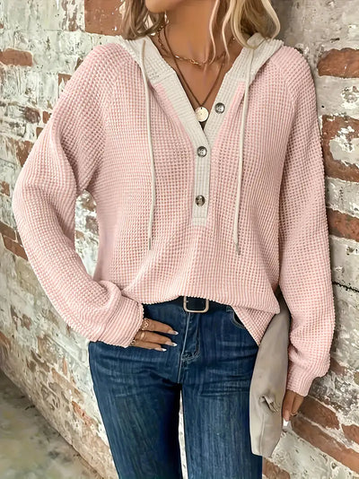 SNEZHANA - Langarm-Button-Front-Zugband-Hoodie