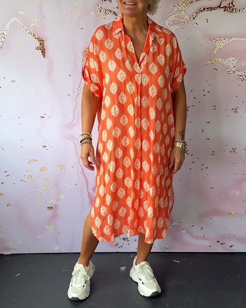 EBBA - Lockere Frühlingskleid mit Reverskragen und kurzen Ärmeln