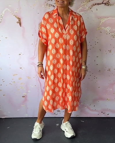 EBBA - Lockere Frühlingskleid mit Reverskragen und kurzen Ärmeln