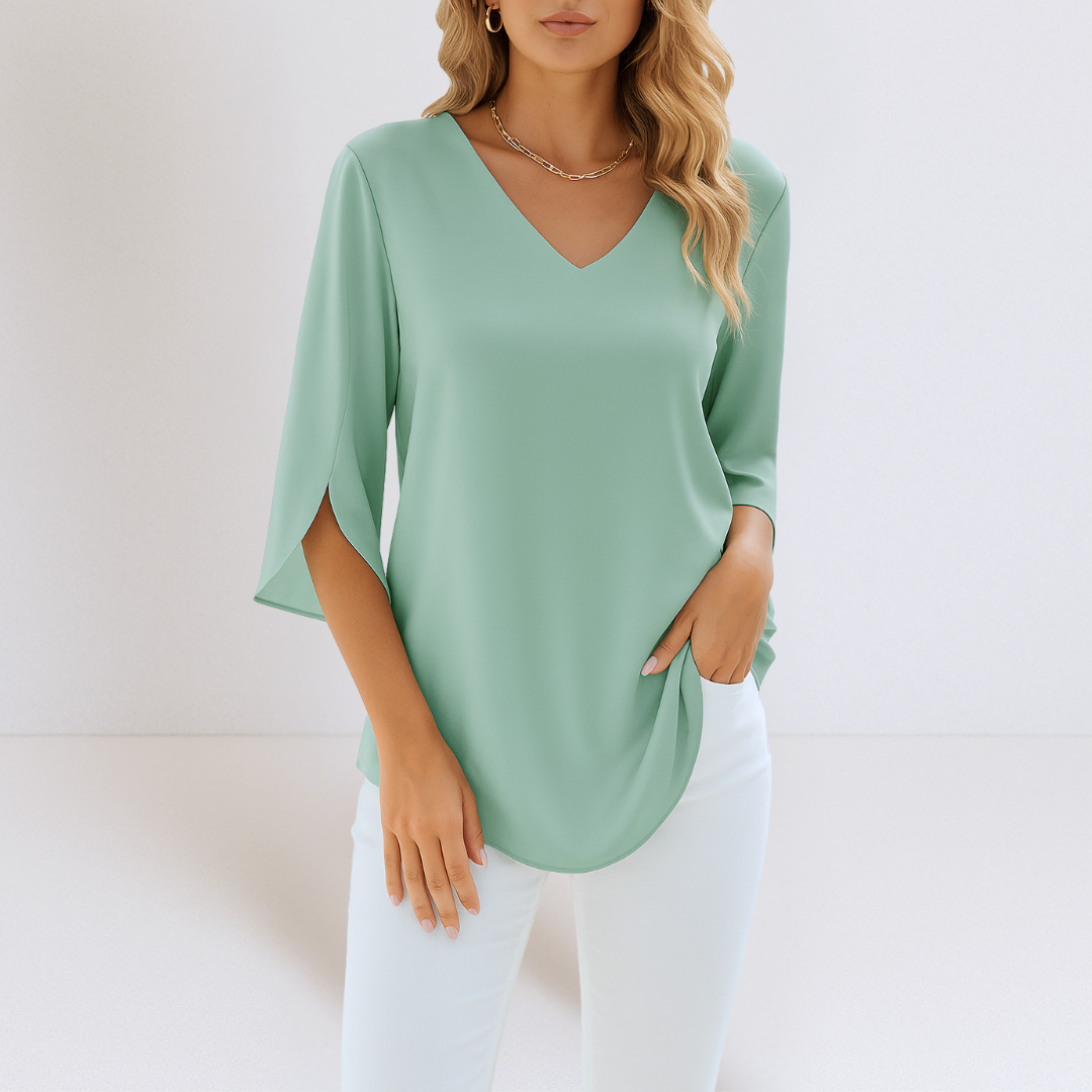 SOPHIE - Elegante Bluse mit V-Ausschnitt und geschlitzten Ärmeln