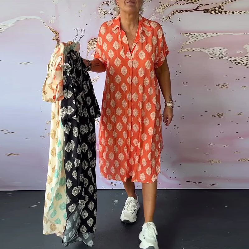 EBBA - Lockere Frühlingskleid mit Reverskragen und kurzen Ärmeln