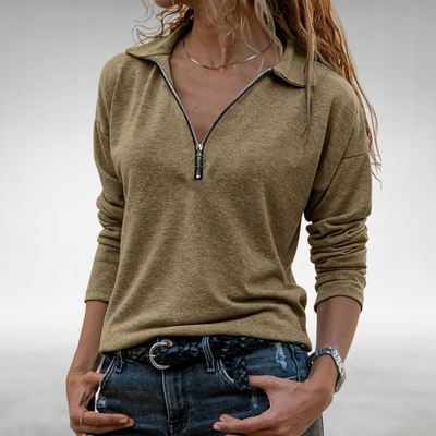 ELODIE - Halb-zip pullover mit eleganter bauchdeckung