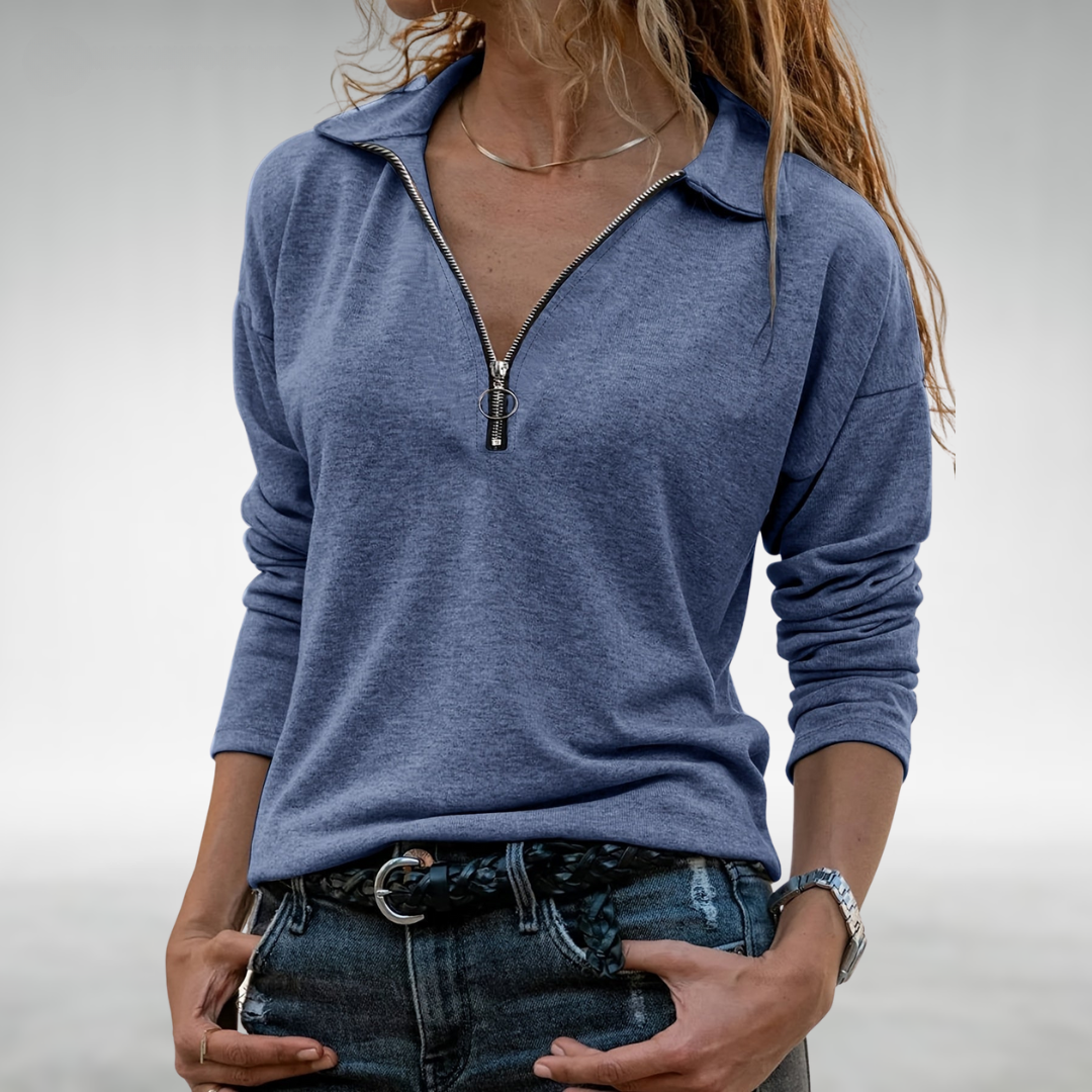 ELODIE - Halb-zip pullover mit eleganter bauchdeckung