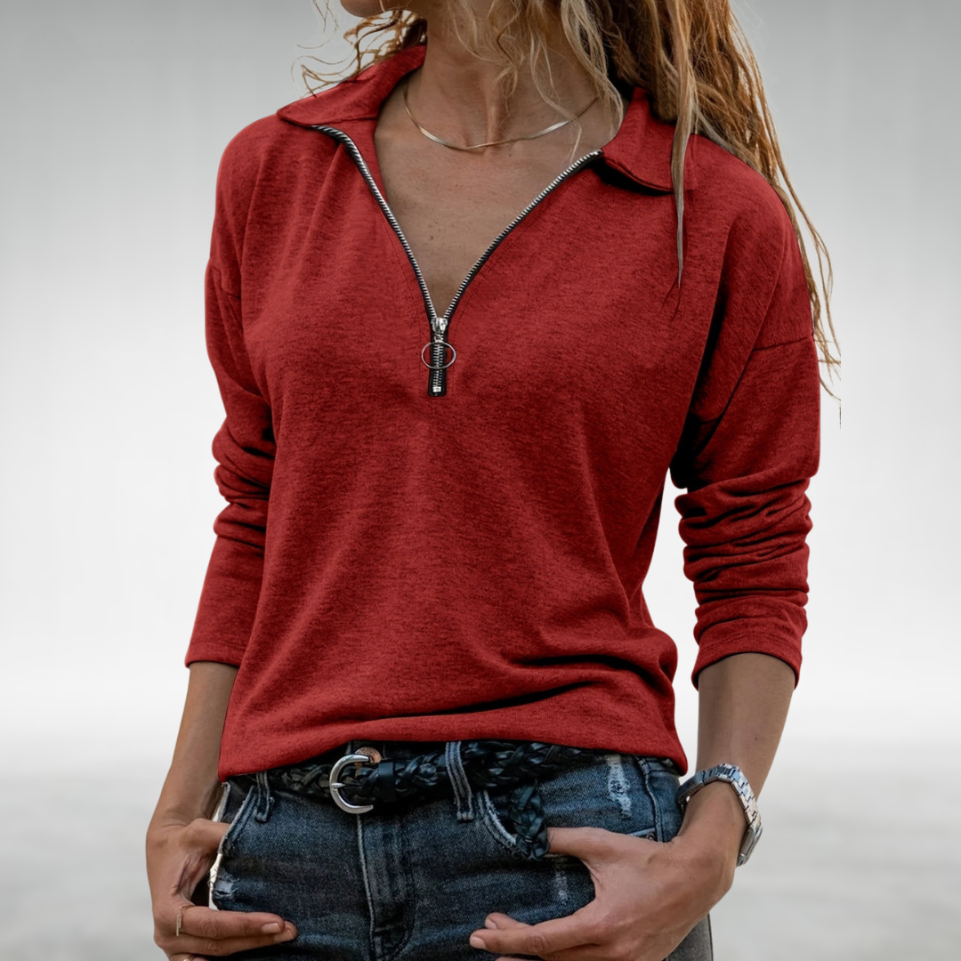 ELODIE - Halb-zip pullover mit eleganter bauchdeckung