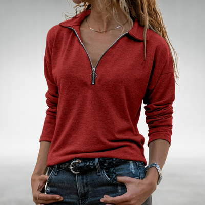 ELODIE - Halb-zip pullover mit eleganter bauchdeckung