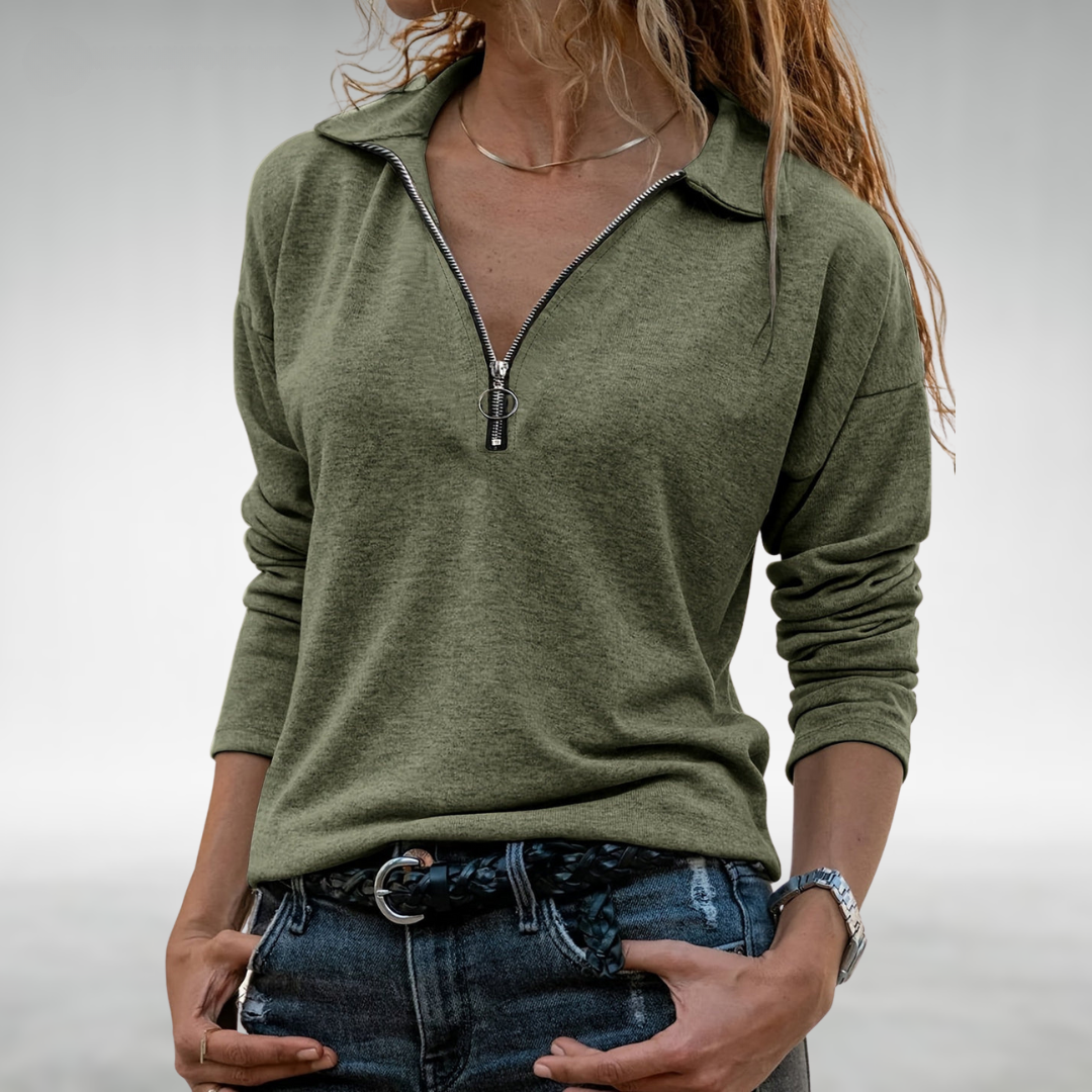 ELODIE - Halb-zip pullover mit eleganter bauchdeckung