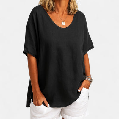 ANNA - Bequemes, lockeres T-Shirt mit Bauchbedeckung 1+1 GRATIS