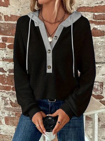 SNEZHANA - Langarm-Button-Front-Zugband-Hoodie