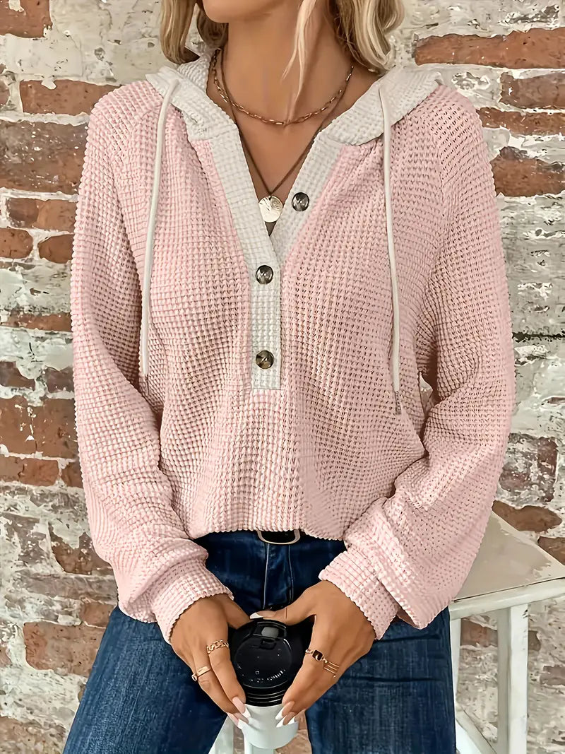 SNEZHANA - Langarm-Button-Front-Zugband-Hoodie