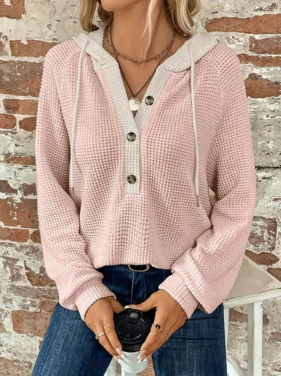 SNEZHANA - Langarm-Button-Front-Zugband-Hoodie