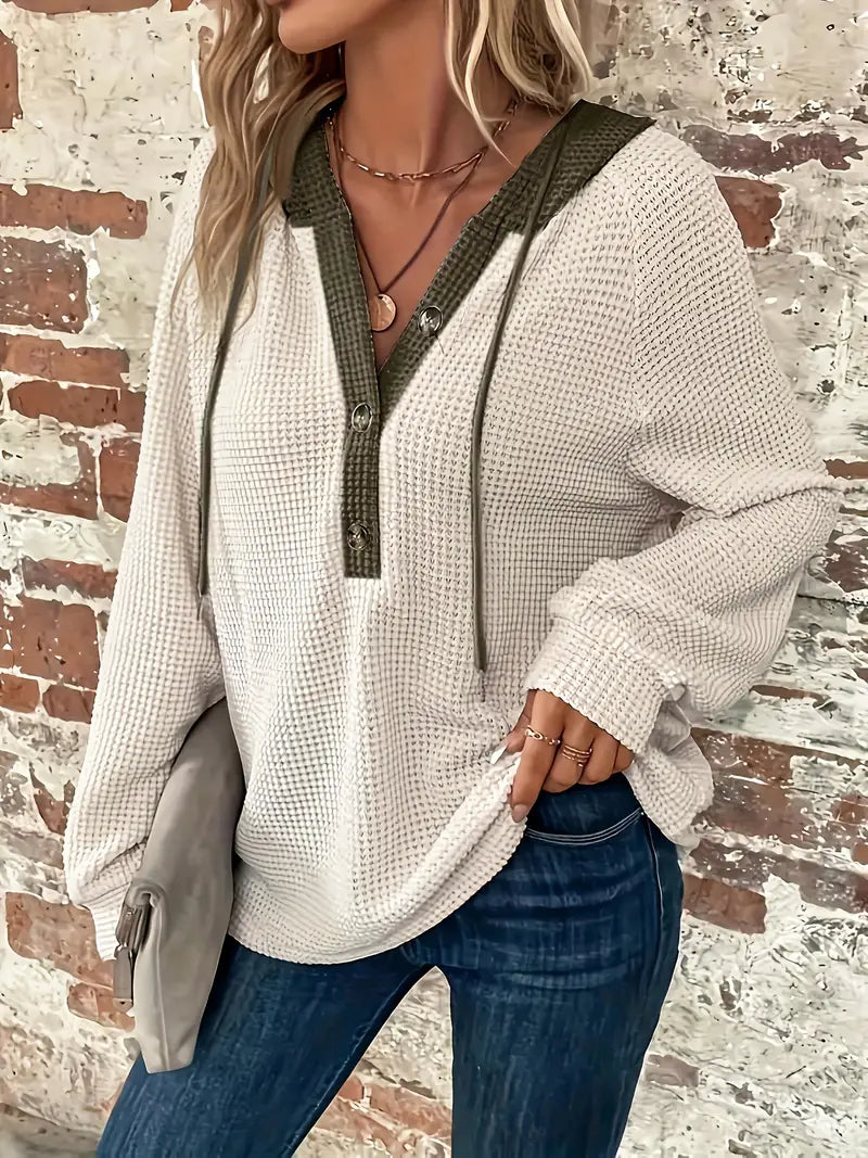 SNEZHANA - Langarm-Button-Front-Zugband-Hoodie