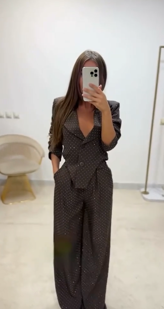 LISE - Strass Unregelmäßiger Blazer Weitbeinige Hose Set