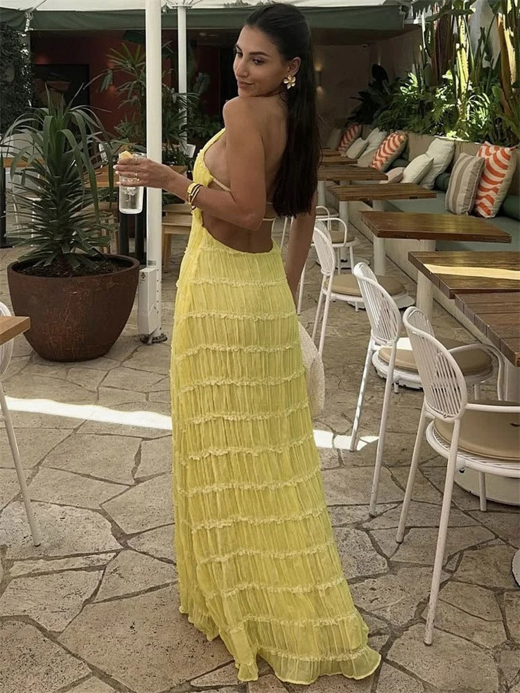 MONIQUE - Elegantes Halter-Maxikleid mit offenem Rücken