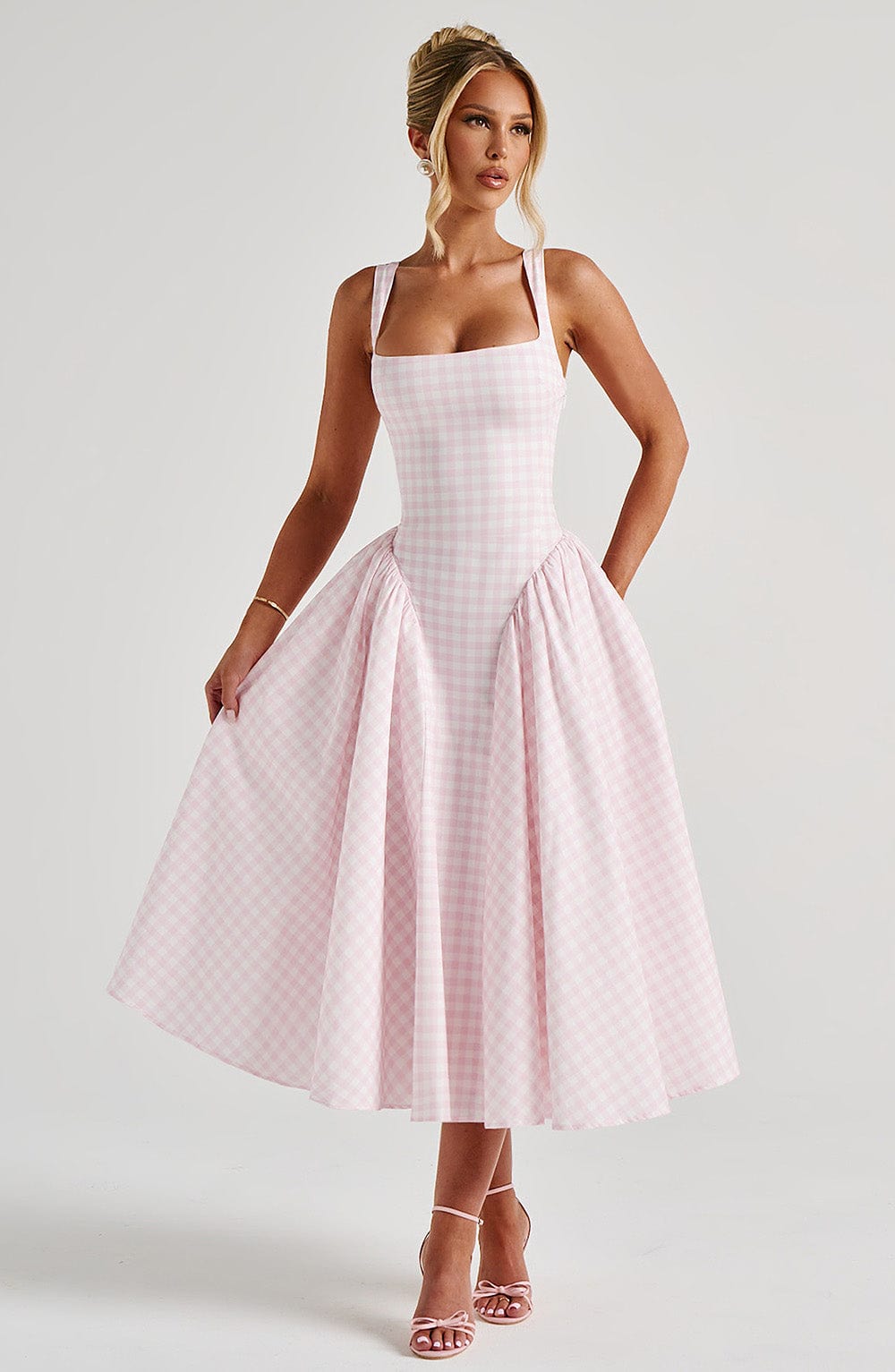SHERRIE - Robe midi à carreaux vichy