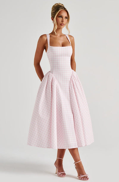 SHERRIE - Robe midi à carreaux vichy